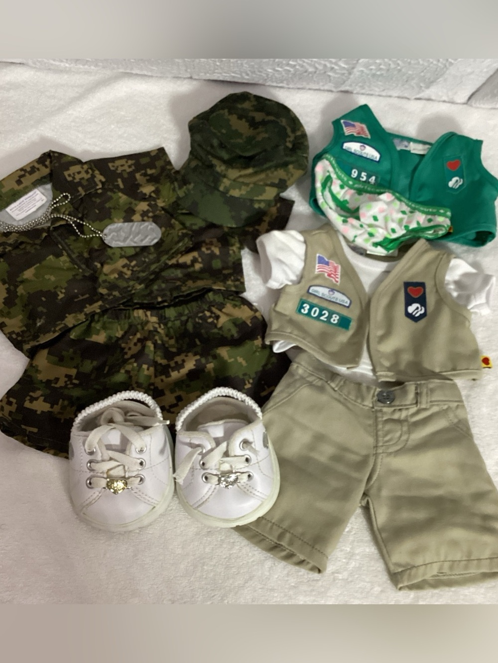 Build a Bear Workshop BAB Clothing Lot of 11: Girl Scout, Army Uniform, Shoes +